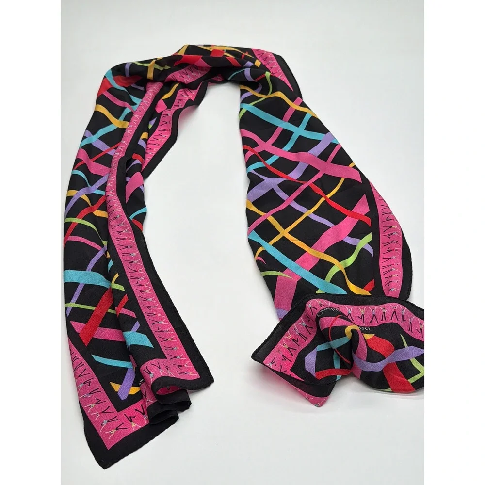 Creative Memories Silk Scarf Multicolor Geometric Lattice Figure Print 11x59‎